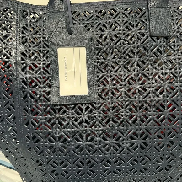 TORY BURCH EUC Dark Blue Perforated Tote - Picture 3 of 10